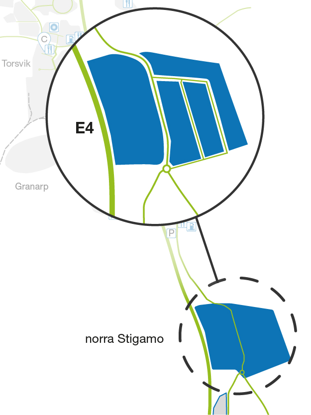 Illusterad karta som markerar delområdet norra Stigamo på LogPoint. 